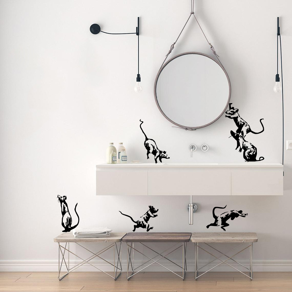 Vinyl Floor Plank - 5Pcs Banksy Toilet Rats Wall Sticker